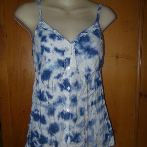 TIE DYE BUTTONFRONT PEASANT TOP W/ RUFFLE-NWT - Picture 1 of 4